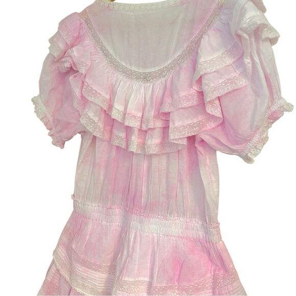 LoveShackFancy Liv Tie Dye Pink Lace Ruffle Mini Dress, Size Large - Picture 11 of 12